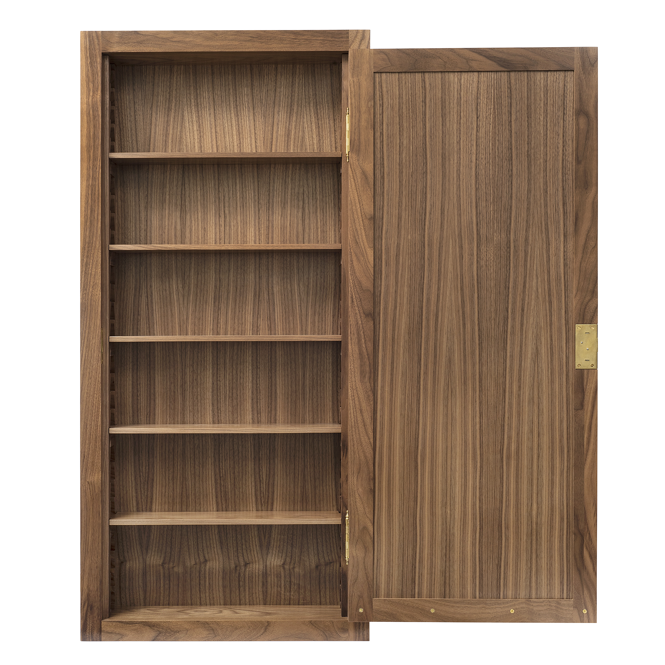 Maria Medicine Cabinet open view – Solid walnut interior shelving with sawtooth detail – Ättlingar