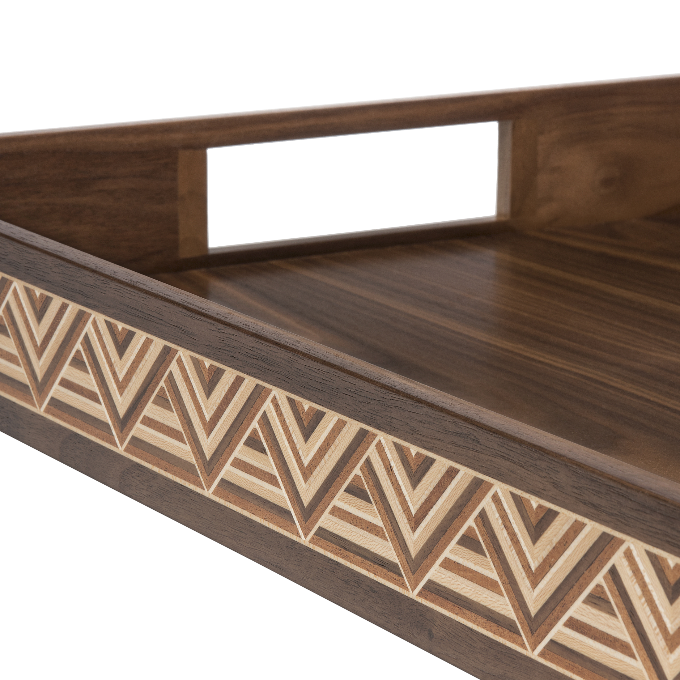 Haupt Tray in Walnut – Handcrafted walnut tray with carved inlay detail – Ättlingar