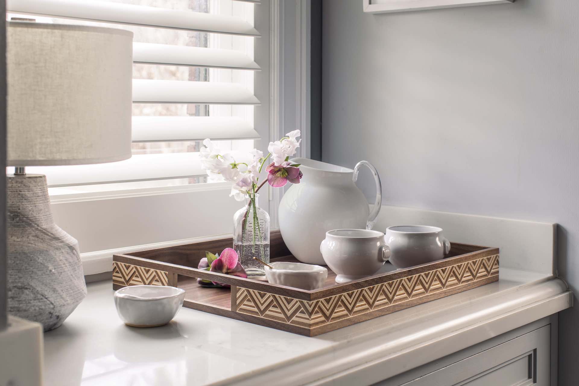 Haupt Tray in Walnut styled by window – Luxury home accessory by Ättlingar