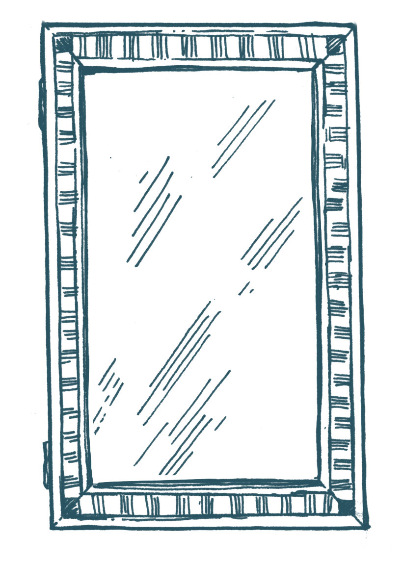 Illustration of mirror in blue ink