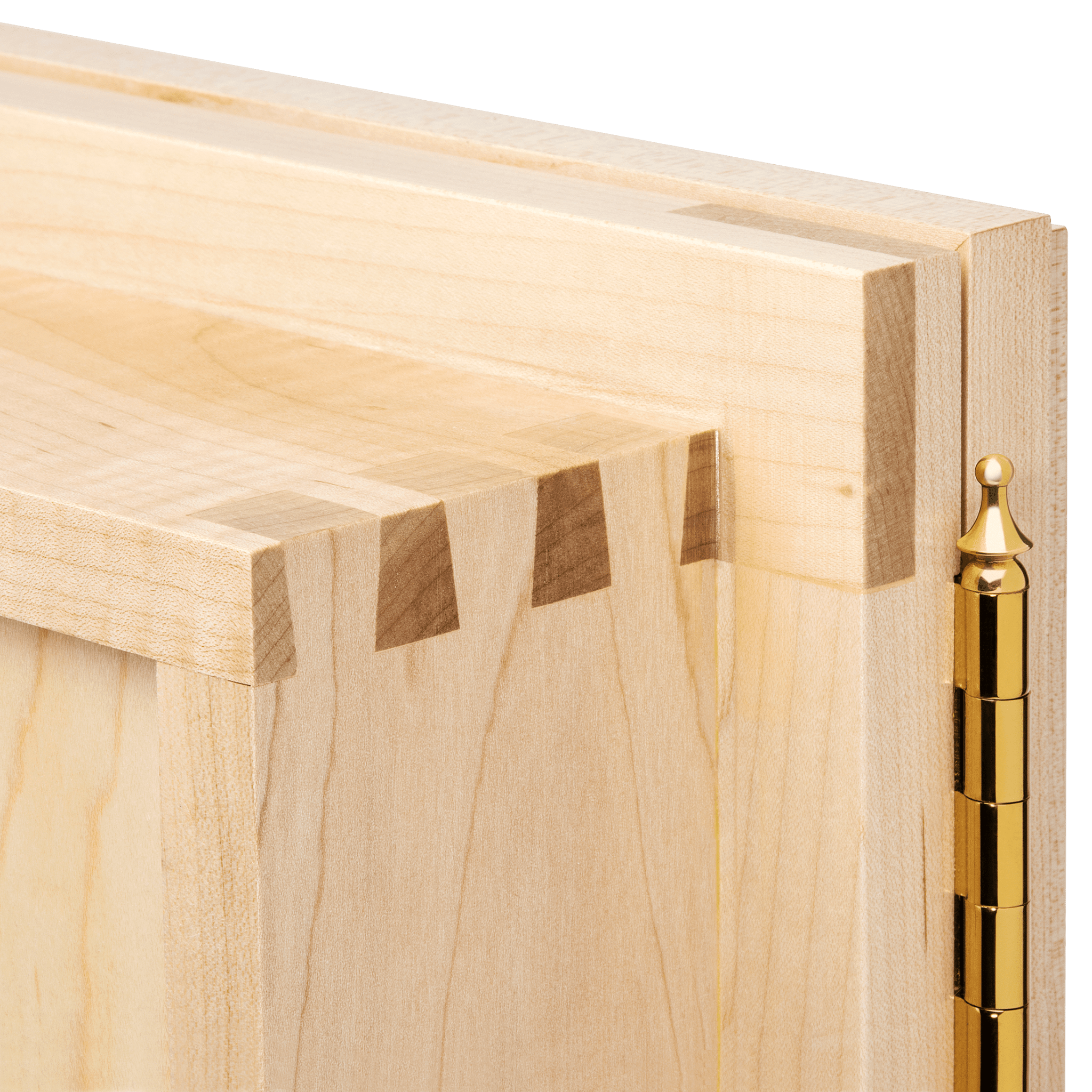 Gustava Medicine Cabinet in Maple Close up of back corner with hinge - Ättlingar