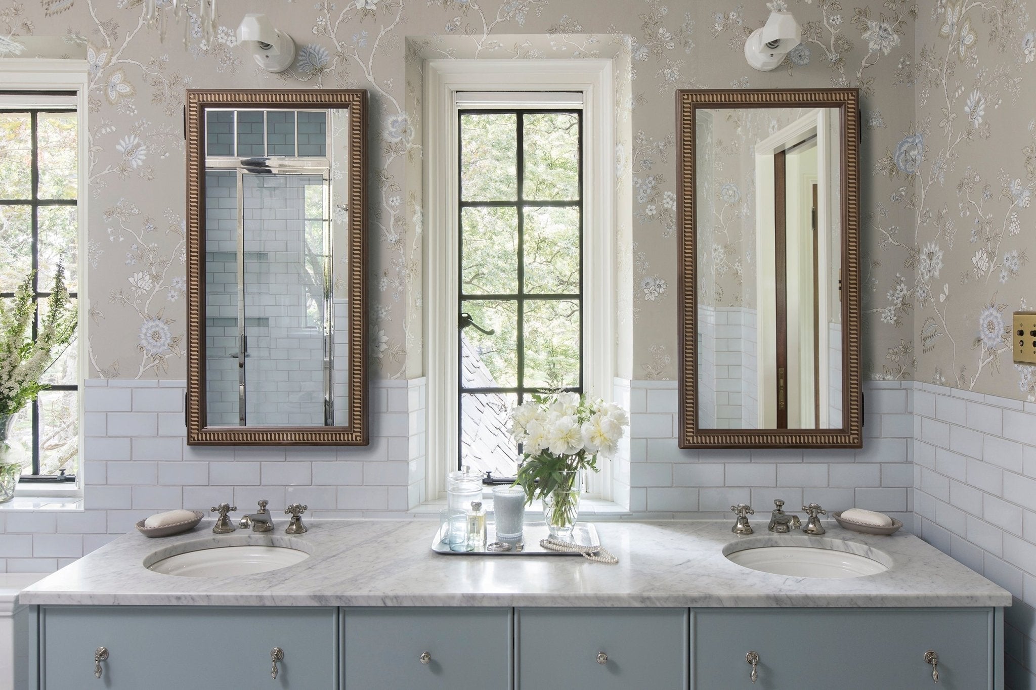 Medicine Cabinets - Ättlingar Custom Made in America with sustainable materials.  Photo of Luxury bathroom with attlingar cabinets.