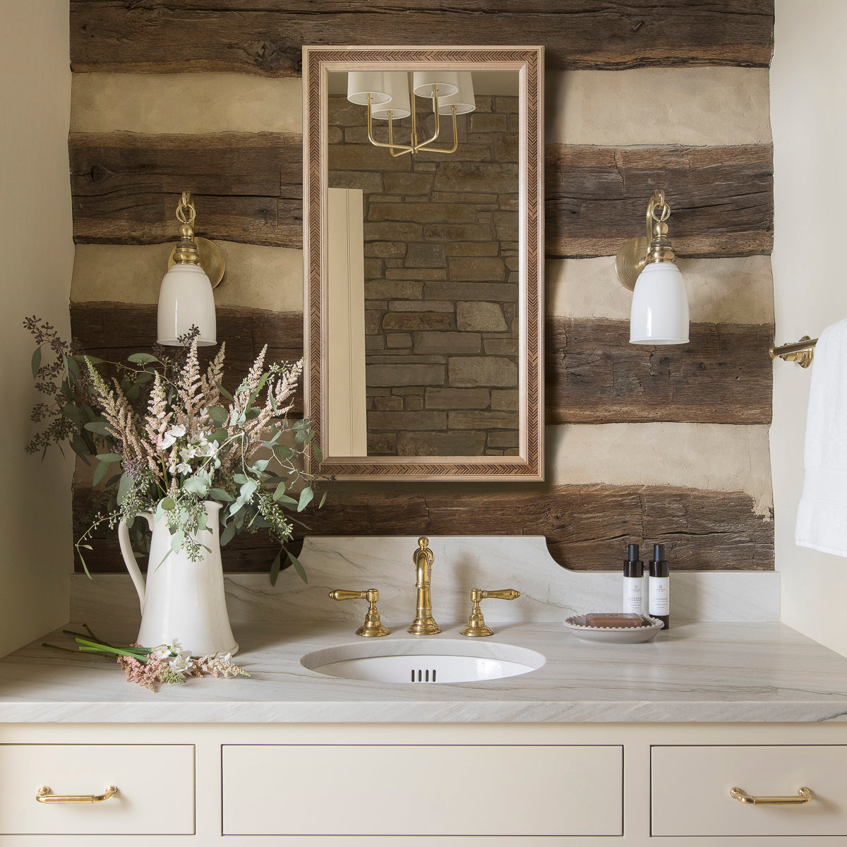 Photo of Ättlingar luxury bathroom cabinet against wood plank wall 