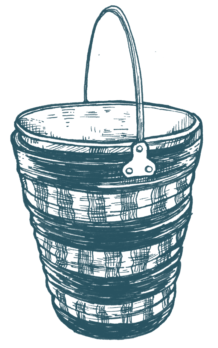 Hand drawing of a bucket in blue ink