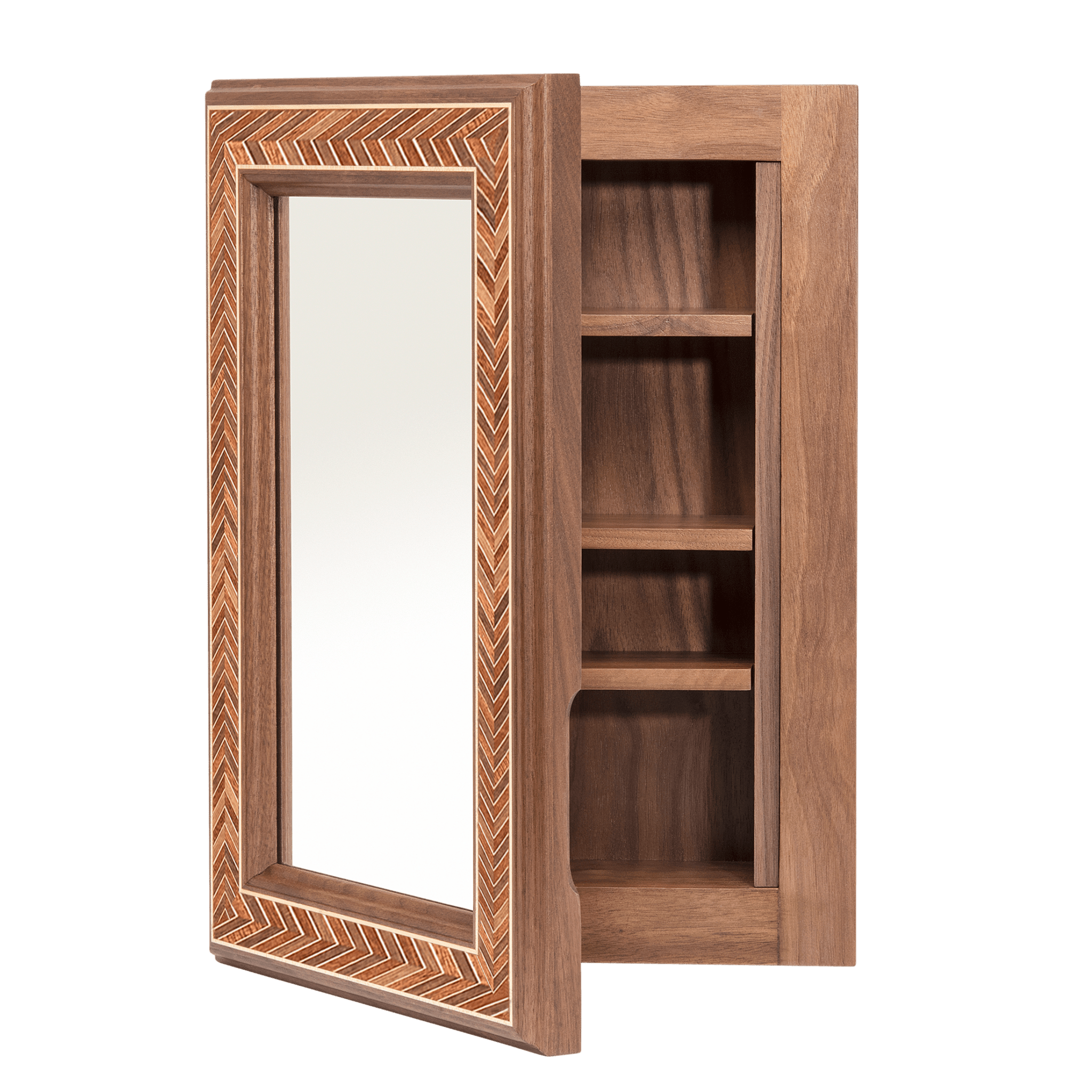 Gustava Recessed Medicine Cabinet in Walnut Door Slightly Open  - Ättlingar