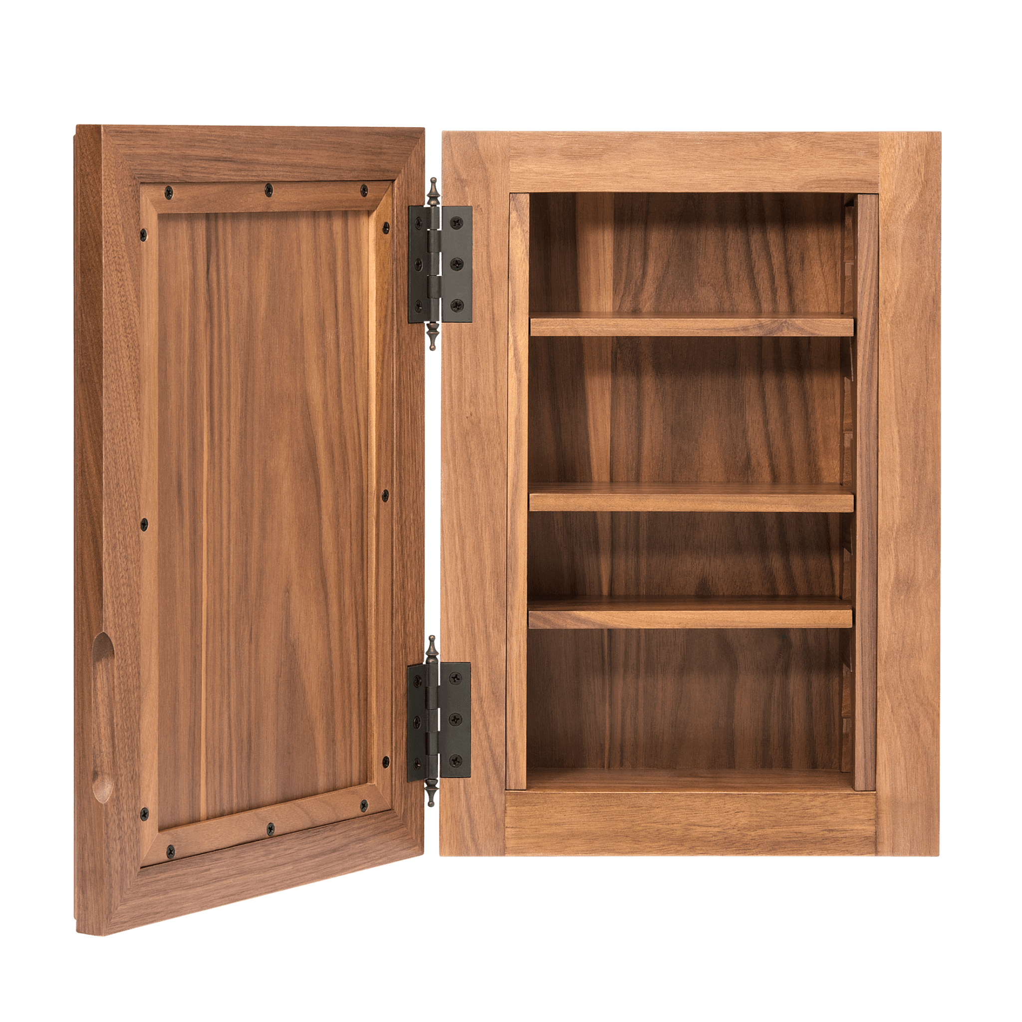 Gustava Recessed Medicine Cabinet in Walnut Door Open - Ättlingar