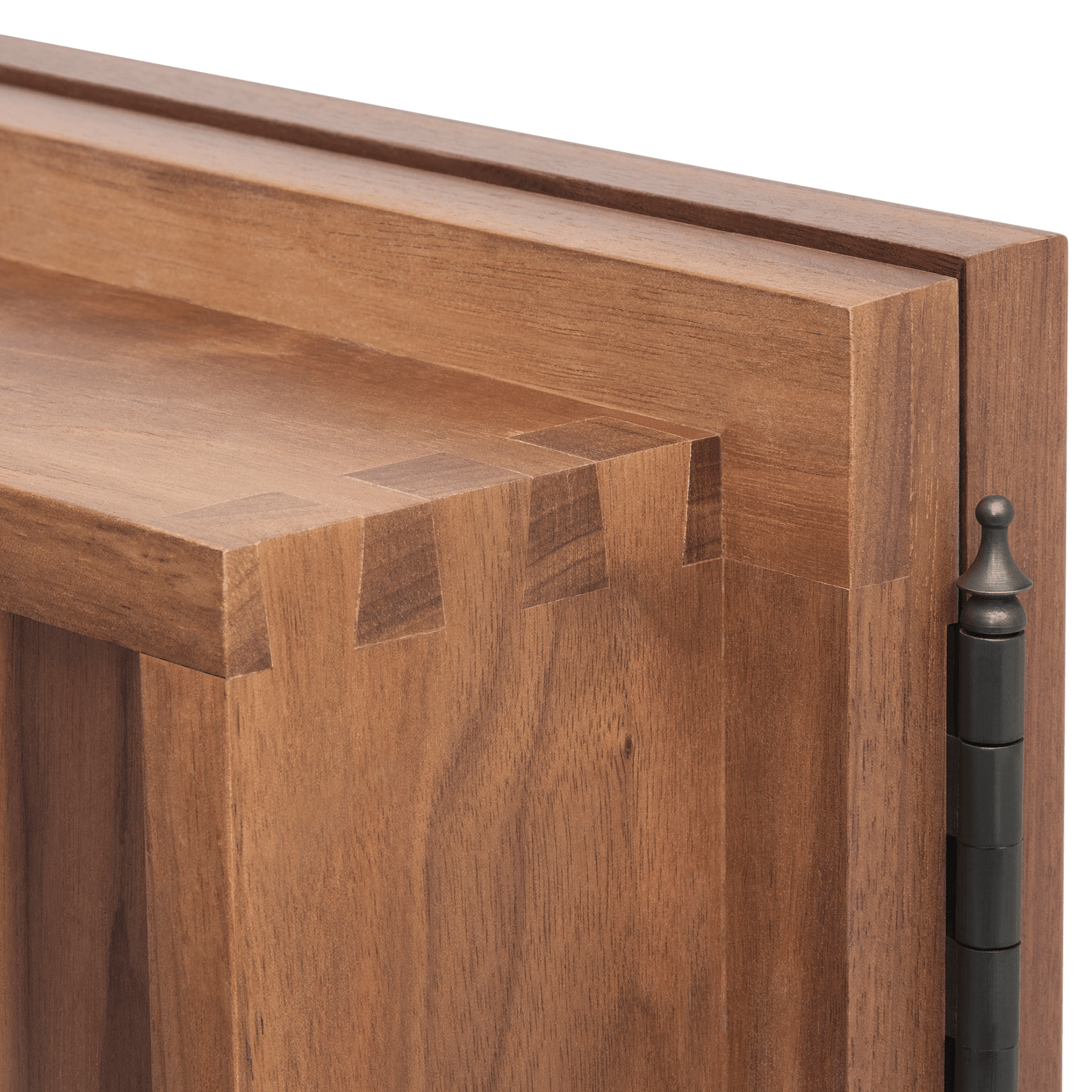 Gustava Recessed Medicine Cabinet in Walnut  Close Up with Hinge - Ättlingar