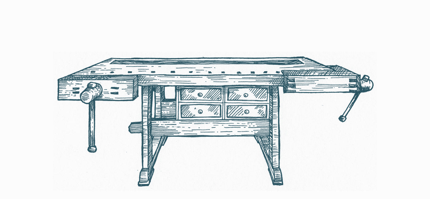 drawing of table in blue ink